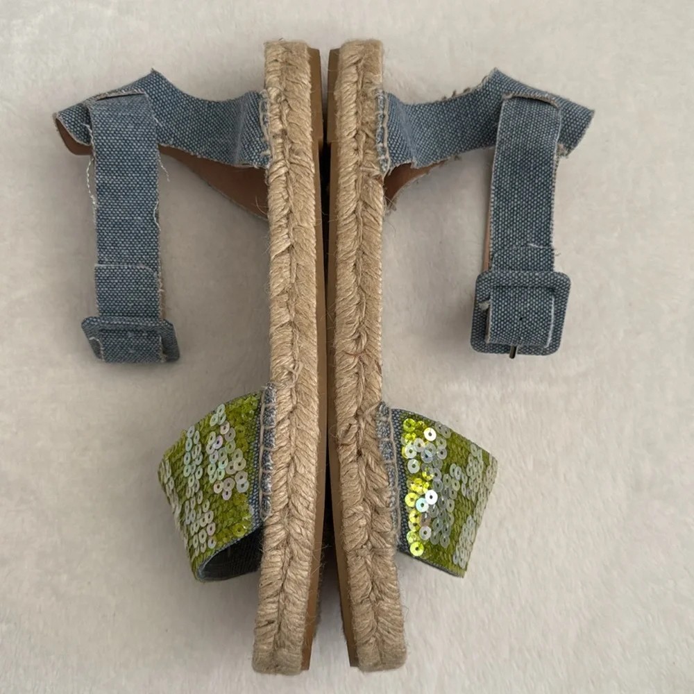 J. Crew | Sequin Ankle Strap Espadrilles Green/Blue Chambray (8) - Picture 12 of 15